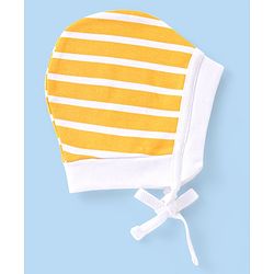 Babyhug 100% Cotton Knit Striped & Dino Printed Caps with Knot Pack of 2 - Navy Blue & Yellow