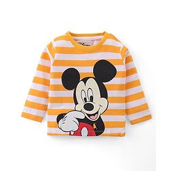 Babyhug Disney Cotton Single Jersey Knit Full Sleeves Night Suit Mickey Mouse Print- Yellow