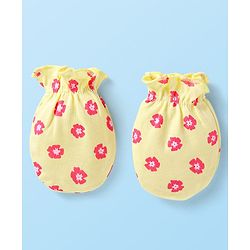 Babyhug Interlock Knit Mittens With Polka Dot & Floral Print Pack of 3 - Pink Yellow & Dark Pink