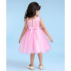 Babyhug Woven Sleeveless Fit & Flared Shimmered Party Frock with Floral Applique & Bow Detailing - Pink