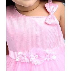 Babyhug Woven Sleeveless Fit & Flared Shimmered Party Frock with Floral Applique & Bow Detailing - Pink