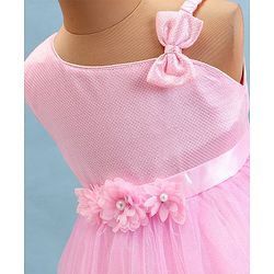 Babyhug Woven Sleeveless Fit & Flared Shimmered Party Frock with Floral Applique & Bow Detailing - Pink