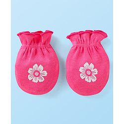 Babyhug Interlock Knit Mittens With Floral & Polka Dot Print Pack of 5 - Orange Dark Pink & Yellow