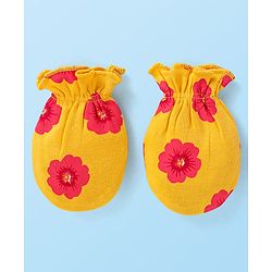 Babyhug Interlock Knit Mittens With Floral & Polka Dot Print Pack of 5 - Orange Dark Pink & Yellow
