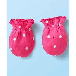 Babyhug Interlock Knit Mittens With Floral & Polka Dot Print Pack of 5 - Orange Dark Pink & Yellow