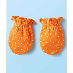 Babyhug Interlock Knit Mittens With Floral & Polka Dot Print Pack of 5 - Orange Dark Pink & Yellow