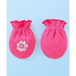 Babyhug Interlock Knit Mittens With Floral & Polka Dot Print Pack of 5 - Orange Dark Pink & Yellow