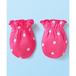 Babyhug Interlock Knit Mittens With Floral & Polka Dot Print Pack of 5 - Orange Dark Pink & Yellow