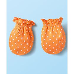 Babyhug Interlock Knit Mittens With Floral & Polka Dot Print Pack of 5 - Orange Dark Pink & Yellow
