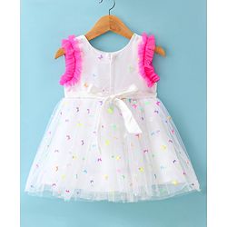 Babyhug Woven Sleeveless Fit & Flared Party Frock with 3D Butterfly Applique - White