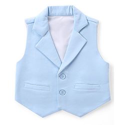 Babyhug Woven Full Sleeves Solid T-Shirt & Trouser Set with Waistcoat -Blue