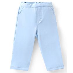 Babyhug Woven Full Sleeves Solid T-Shirt & Trouser Set with Waistcoat -Blue