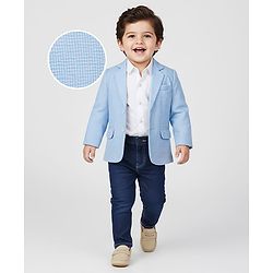 Babyhug Woven Full Sleeves Solid Party Shirt & Jeans Set With Blazer - Light Blue