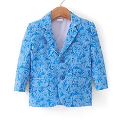 Babyhug Knitted Full Sleeves Party Wear Printed Blazer - Blue