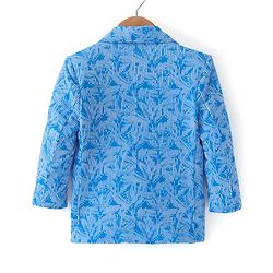 Babyhug Knitted Full Sleeves Party Wear Printed Blazer - Blue
