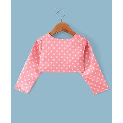 Babyhug Woven Dress With Full Sleeves Shrug Polka Dots Print - White & Peach