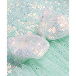 Babyhug Woven Sleeveless Fit and Flare Mesh Party Frock with Sequinned Detailing & Bow Applique -Mint