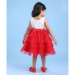 Babyhug Woven Sleeveless Fit & Flared Textured   Party Layered  Frock with Floral Applique - Red & White