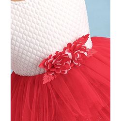 Babyhug Woven Sleeveless Fit & Flared Textured   Party Layered  Frock with Floral Applique - Red & White