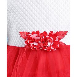 Babyhug Woven Sleeveless Fit & Flared Textured   Party Layered  Frock with Floral Applique - Red & White