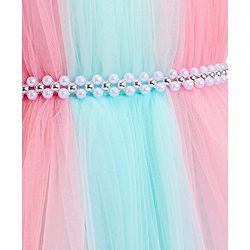 Babyhug  Woven Sleeveless Fit & Flared Party Frock with Self Floral Corsage  & Pearl  Detailing - Pink & Blue