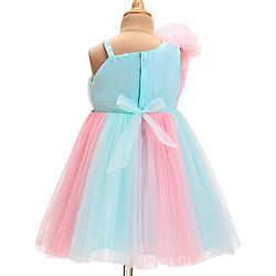 Babyhug  Woven Sleeveless Fit & Flared Party Frock with Self Floral Corsage  & Pearl  Detailing - Pink & Blue