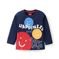 Babyhug Cotton Knit Full Sleeves T-Shirt With Text & Emoticons Print - Navy