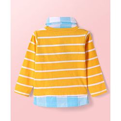 Babyhug Cotton Knit Full Sleeves Polo Overlapped T-Shirt with Stripes & Bear Print - Yellow
