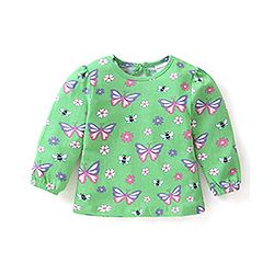 Babyhug Cotton Knit Full Sleeves Tops with Polka Dots  & Butterfly Graphics Pack of 3 - Pink Green & Purple