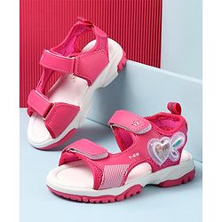 Cute Walk by Babyhug Casual Sandals with Velcro Closure & Heart Applique - Fuschia
