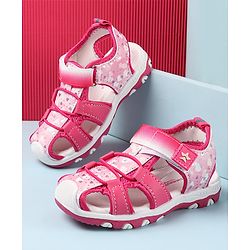 Cute Walk by Babyhug Velcro Closure Sandals with Hearts & Glitter Print - Fuchsia