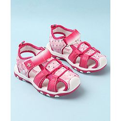 Cute Walk by Babyhug Velcro Closure Sandals with Hearts & Glitter Print - Fuchsia