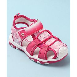 Cute Walk by Babyhug Velcro Closure Sandals with Hearts & Glitter Print - Fuchsia