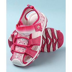 Cute Walk by Babyhug Velcro Closure Sandals with Hearts & Glitter Print - Fuchsia