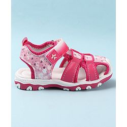 Cute Walk by Babyhug Velcro Closure Sandals with Hearts & Glitter Print - Fuchsia
