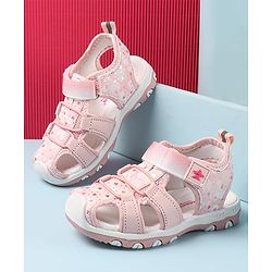 Cute Walk by Babyhug Velcro Closure Sandals with Hearts & Glitter Print - Fuchsia