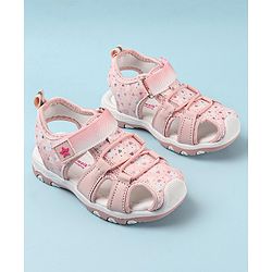 Cute Walk by Babyhug Velcro Closure Sandals with Hearts & Glitter Print - Fuchsia