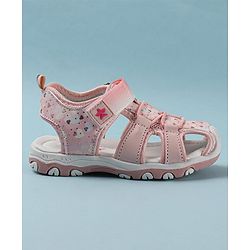 Cute Walk by Babyhug Velcro Closure Sandals with Hearts & Glitter Print - Fuchsia