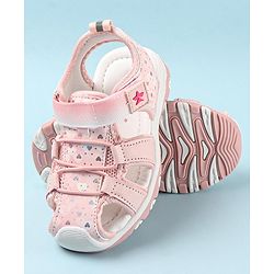 Cute Walk by Babyhug Velcro Closure Sandals with Hearts & Glitter Print - Fuchsia