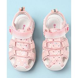Cute Walk by Babyhug Velcro Closure Sandals with Hearts & Glitter Print - Fuchsia