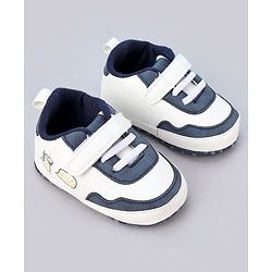 Cute Walk by Babyhug Booties With Velcro Closure & Dino Print - Blue & White
