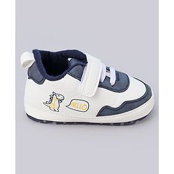 Cute Walk by Babyhug Booties With Velcro Closure & Dino Print - Blue & White