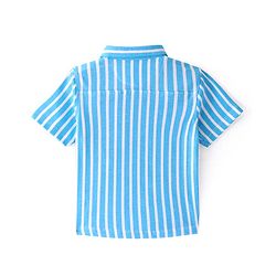 Babyhug Cotton Knit  Half Sleeves Striped Shirt with Giraffe Print - Blue
