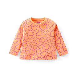 Babyhug Cotton Knit Full Sleeves Night Suit With Hearts Print - Orange