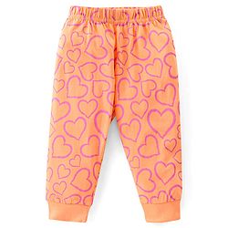 Babyhug Cotton Knit Full Sleeves Night Suit With Hearts Print - Orange
