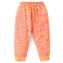 Babyhug Cotton Knit Full Sleeves Night Suit With Hearts Print - Orange