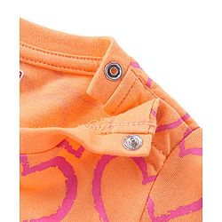 Babyhug Cotton Knit Full Sleeves Night Suit With Hearts Print - Orange