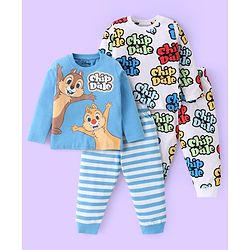 Babyhug Disney Cotton Knit Full Sleeves Night Suits With Chip n Dale Graphics Pack Of 2 - Blue & White