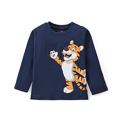 Babyhug Cotton Knit Full Sleeves T-Shirt With Tiger Print - Blue