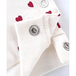 Babyhug Interlock Knit Full Sleeves Peter Pan Collor Romper With Booties Heart Print - Red